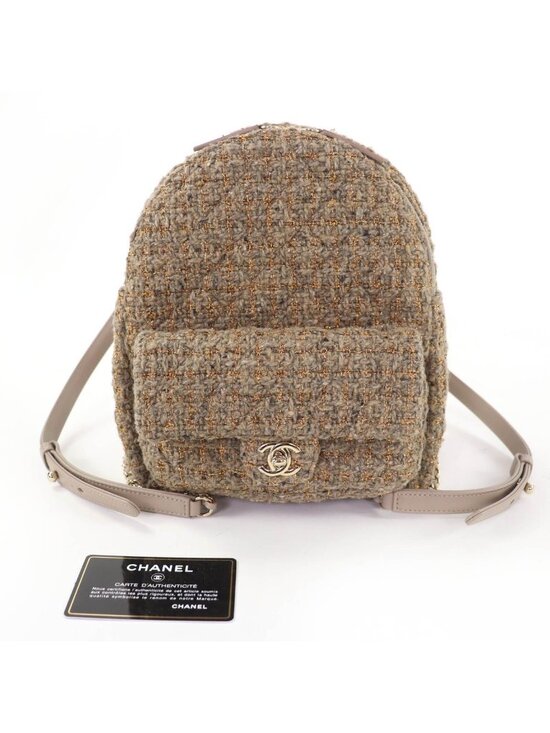 Chanel CC Logo Turnlock Quilted Tweed Chain Shoulder Leather Backpack main image 8